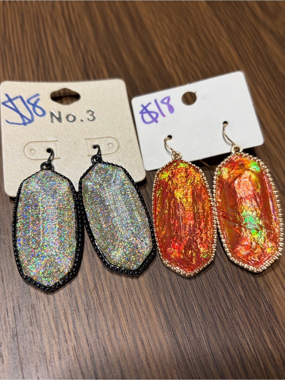 Iridescent Druzy Statement Earrings - Silver and Orange